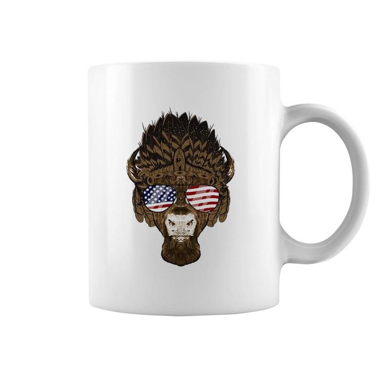 Bison Buffalo Wearing Usa Sunglasses American Flag Patriotic Coffee Mug