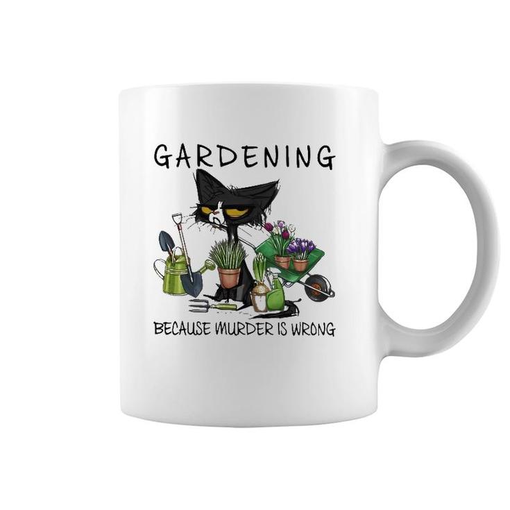 Black Cat Gardening Because Murder Is Wrong Pullover Coffee Mug