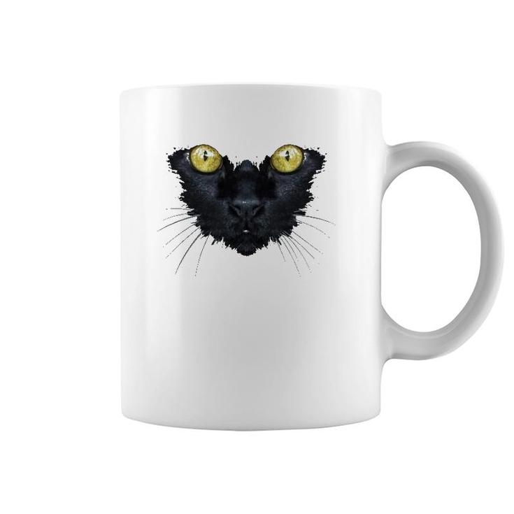 Black Cat Yellow Eyes Kitty Kitten Cat Face Coffee Mug