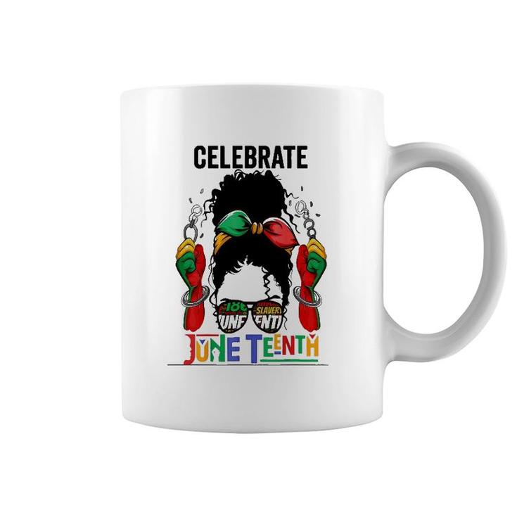 Black Women Messy Bun Juneteenth Celebrate Independence Coffee Mug
