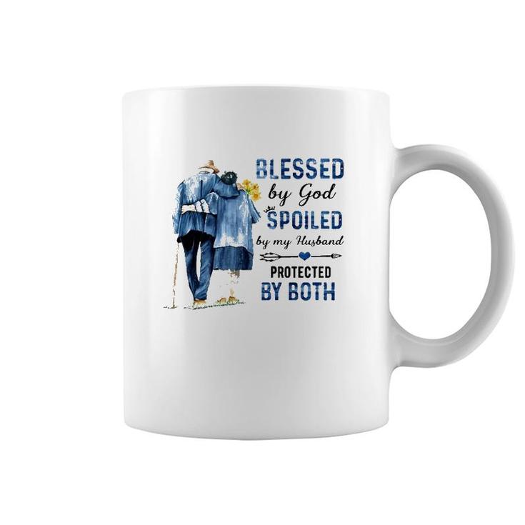 Blessed By God Spoiled By My Husband Protected By Both Christian Wife Elderly Couple Coffee Mug
