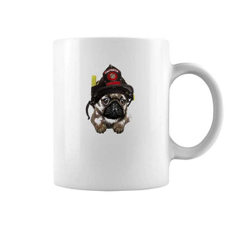 Brave Pug In Firefighter Helmet Cute Pocket Dog Coffee Mug