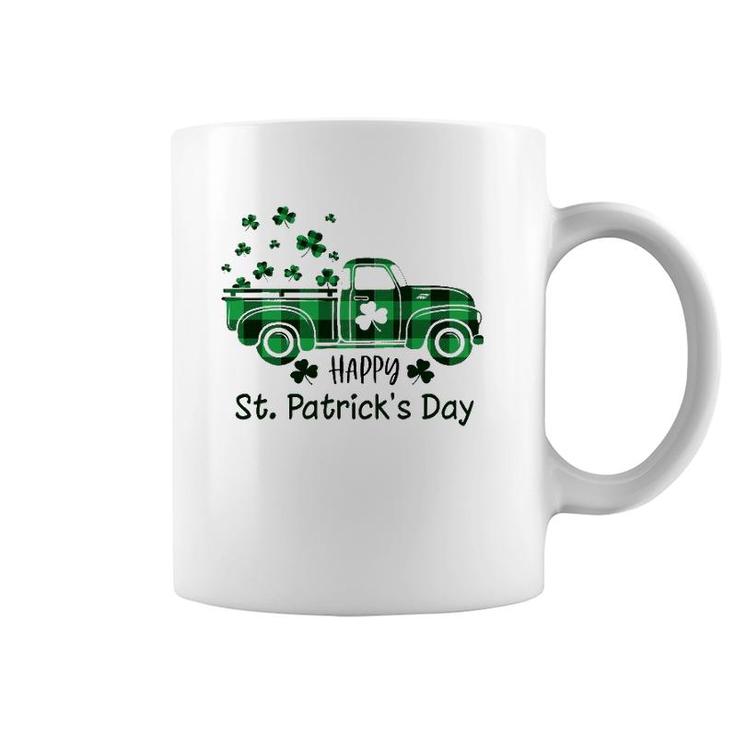 Buffalo Plaid Shamrock Vintage Truck Happy St Patrick's Day Coffee Mug