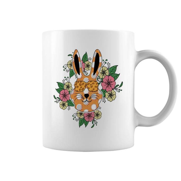 Bunny Cat Wearing Leopard Sunglasses Floral Easter Day Coffee Mug