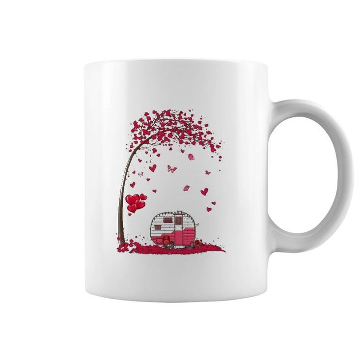 Camping Heart Tree Falling Hearts Valentine's Day Camper Coffee Mug