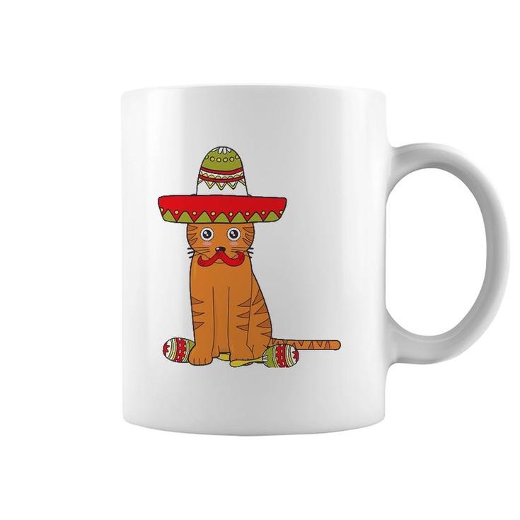 Cat Meow Sumbrero Mustache Mexican Funny Cinco De Mayo Gift Coffee Mug