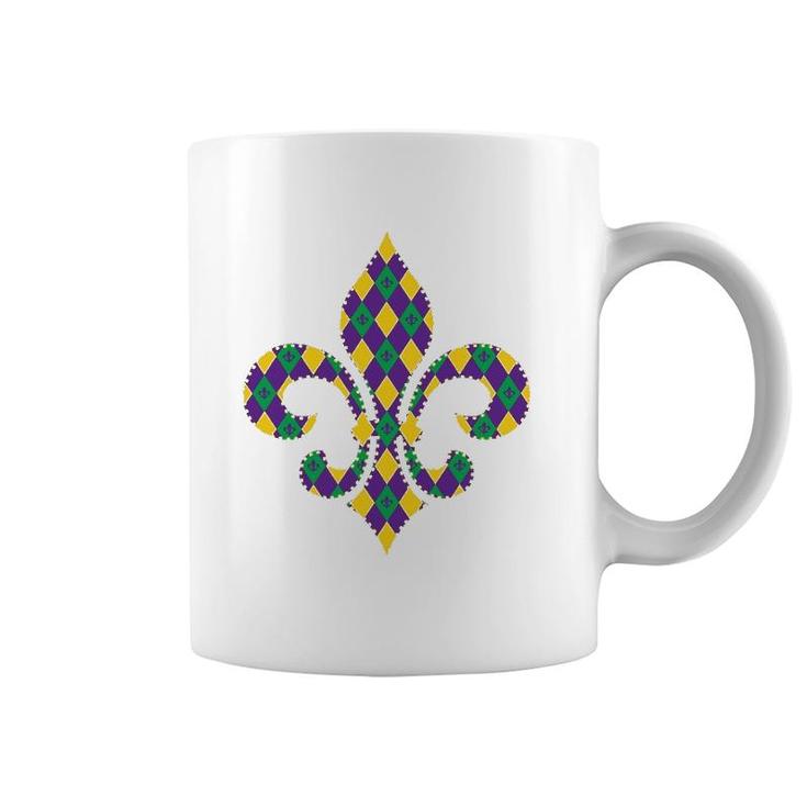 Checkered Mardi Gras Fleur De Lys Symbol Coffee Mug