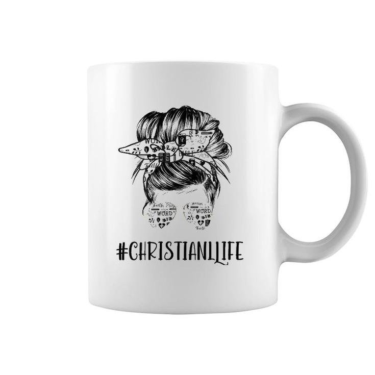 Cool Christian Mom Life Messy Bun Bandana Mother's Day Cross Coffee Mug