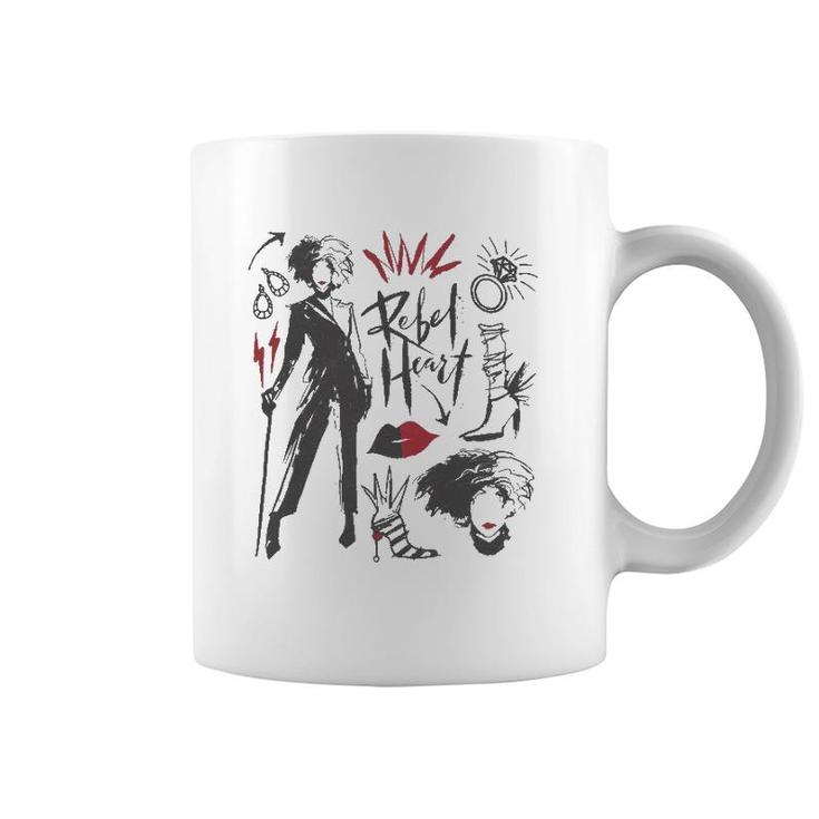 Cruella Rebel Heart Collage Sketches Coffee Mug