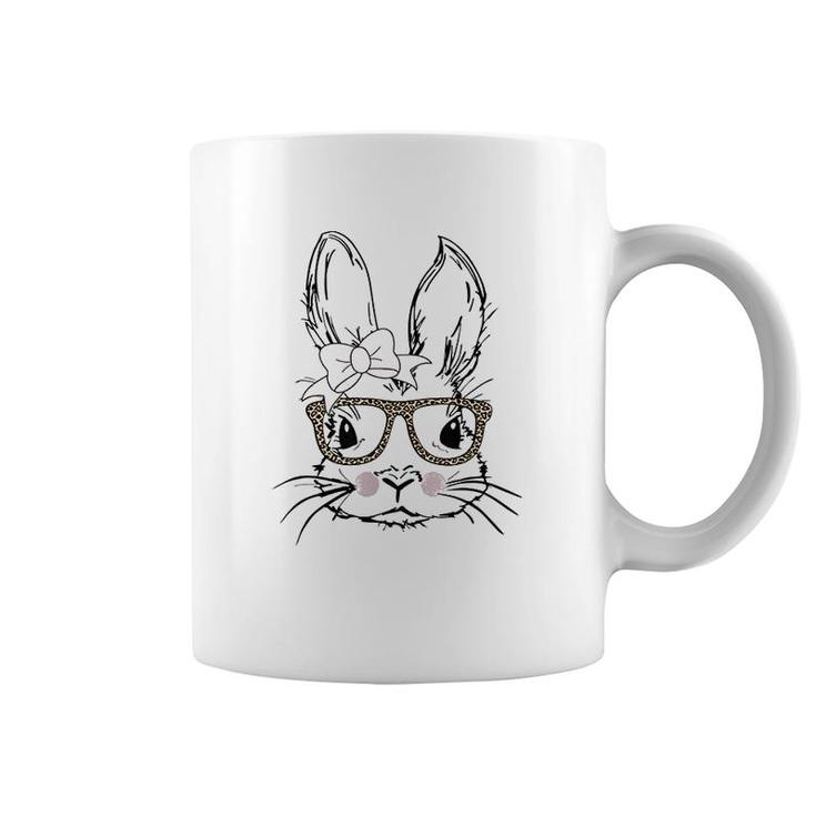 Cute Bunny Face Leopard Print Glasses Coffee Mug