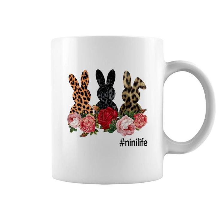 Cute Bunny Flowers Nini Life Happy Easter Sunday Floral Leopard Plaid Women Gift Coffee Mug