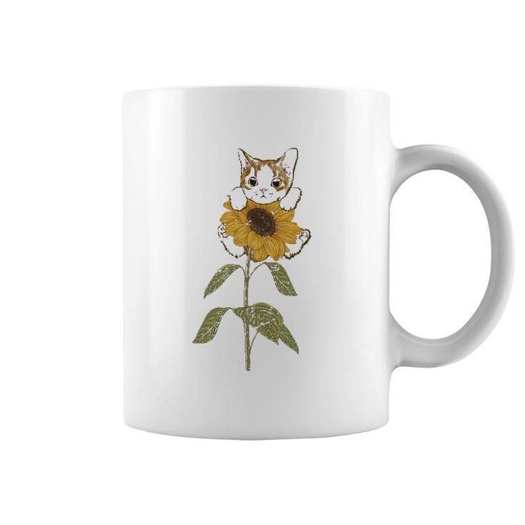 Cute Cat Florist Beautiful Yellow Flower Floral Sunflower Coffee Mug