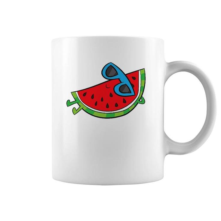 Cute Melon Summer Fruit Sunglasses On Watermelon Coffee Mug
