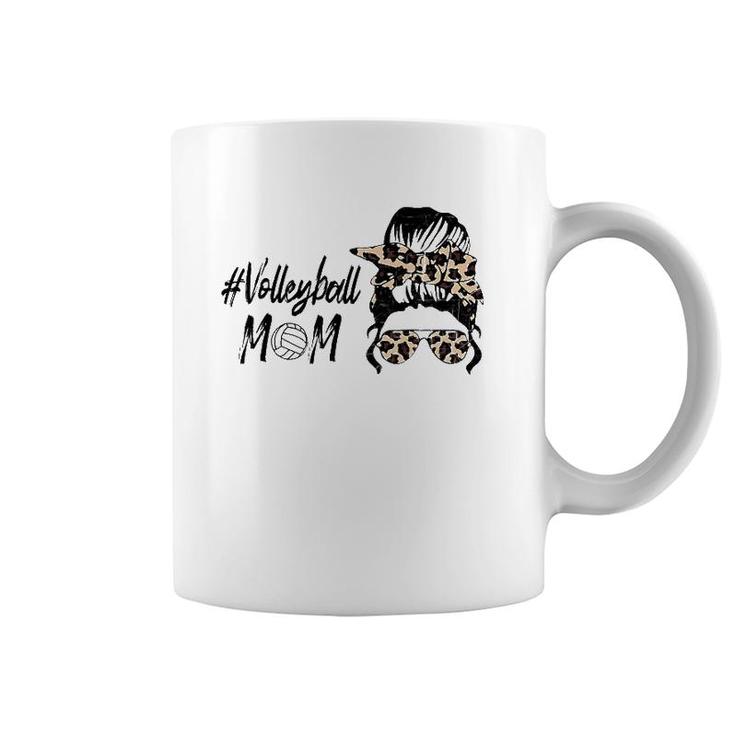 Cute Mother's Day Volleyball Mom Leopard Print Messy Bun Coffee Mug