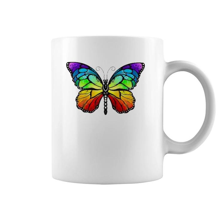 Cute Rainbow Monarch Butterfly Aesthetic Gift Raglan Baseball Tee Coffee Mug