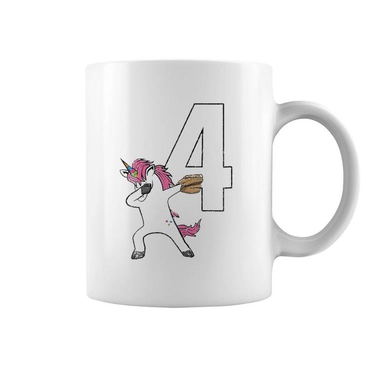 Dabbing Unicorn Softball Number 4 - Softball Jersey Coffee Mug