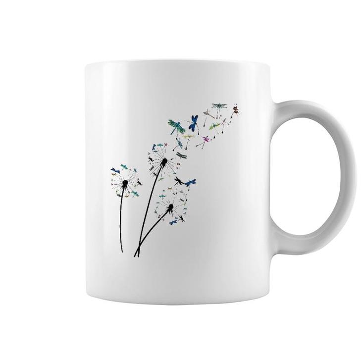 Dandelion Dragonfly Flower Floral Dragonfly Tree Coffee Mug