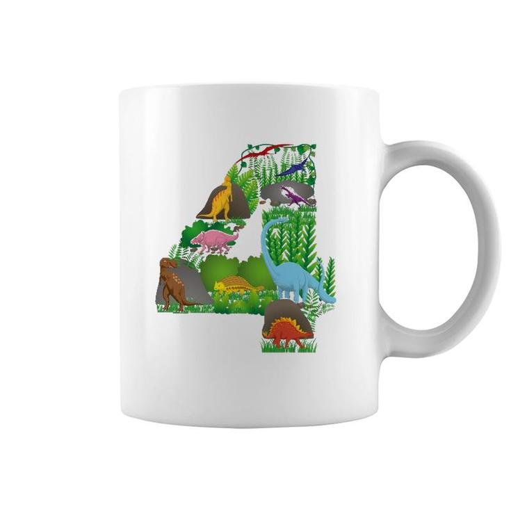Dinosaurs Jungle Scene Fourth Birthday Number Four Coffee Mug