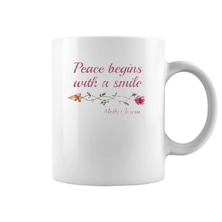 Distressed Mother Teresa Quote Peace Beings With Smile Coffee Mug