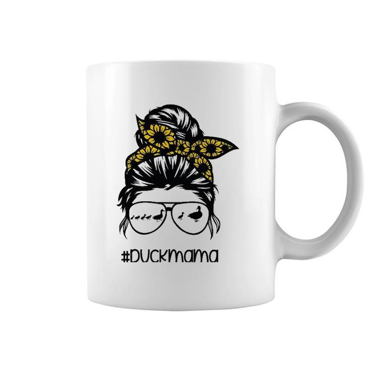 Duck Mama Messy Hair Bun Sunflower Glasses Mother's Day Coffee Mug