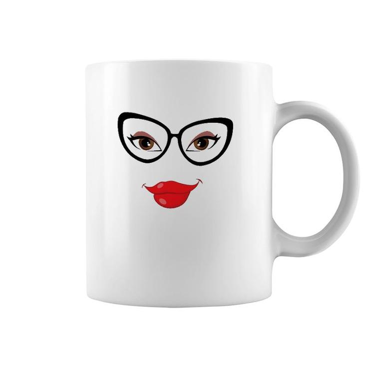 Eyes Lips And Glasses Girl's Face Coffee Mug