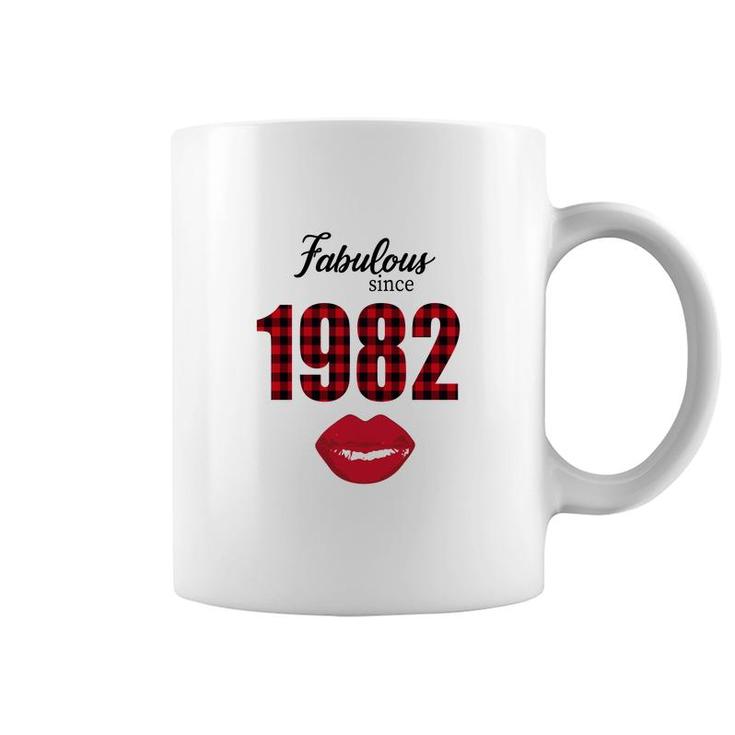Fabulous Since 1982 Black Red Plaid Lips Happy 40Th Birthday Coffee Mug
