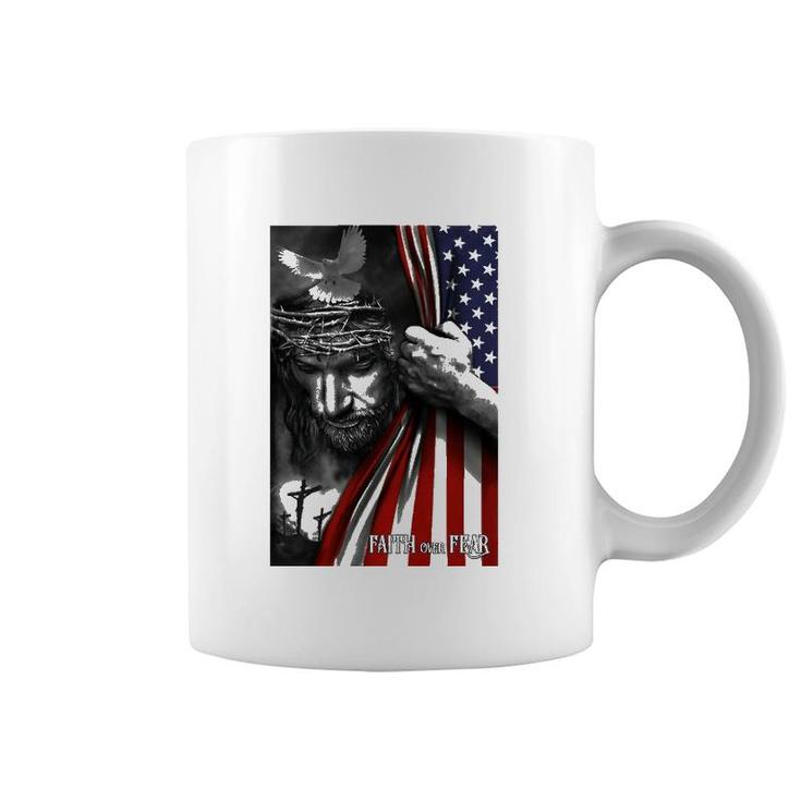 Faith Over Fear Jesus American Flag Patriot Christian Coffee Mug
