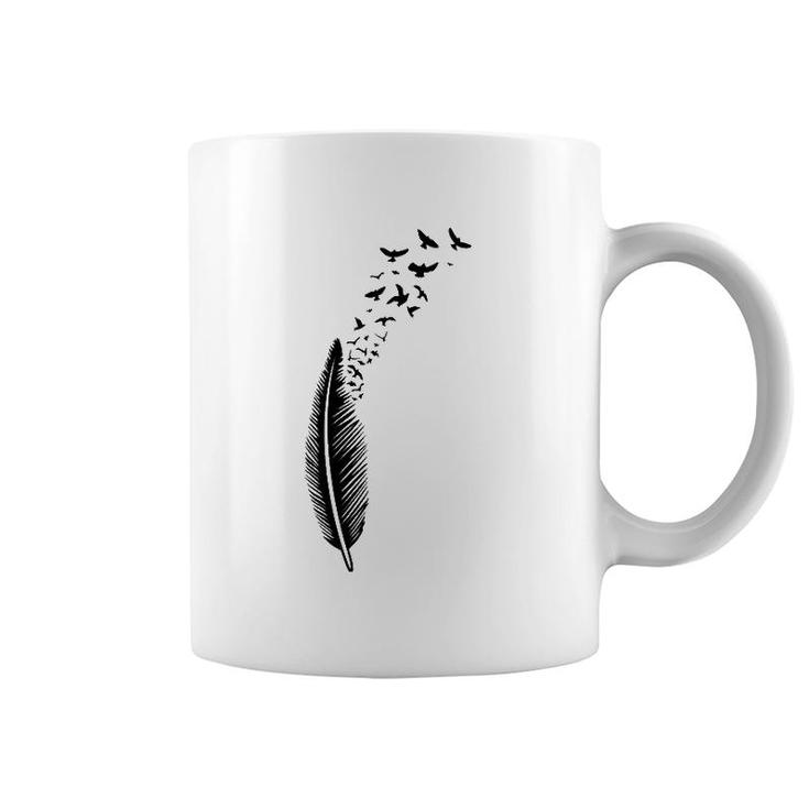 Feather With Swarm Of Birds Symbol Of Freedom Animal Coffee Mug