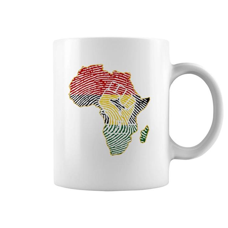 Fist Africa Map African Flag Fingerprint Black History Month Coffee Mug