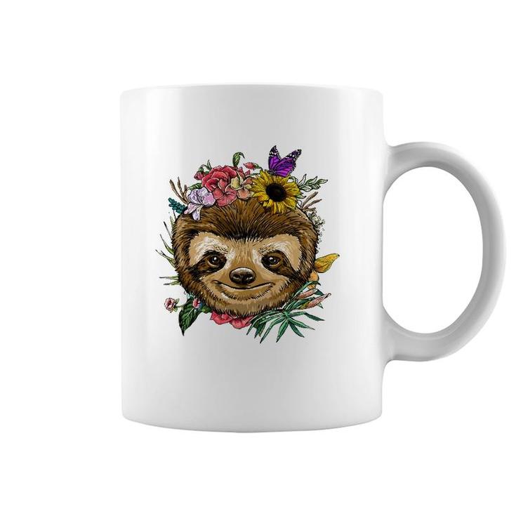 Floral Sloth Spring Nature Lovers Coffee Mug