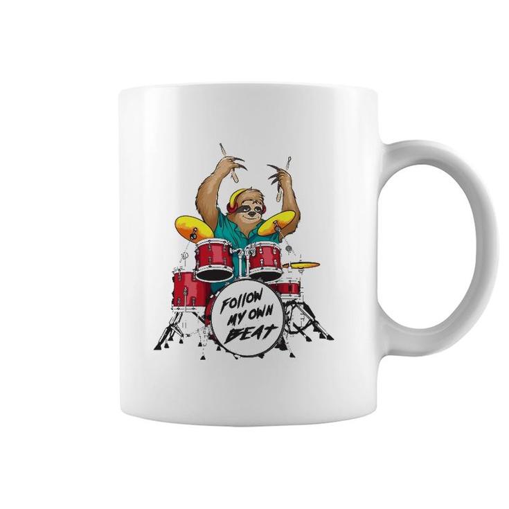 Follow My Own Beat Sloth Cute Music Jam Drummer Funny Gift Coffee Mug