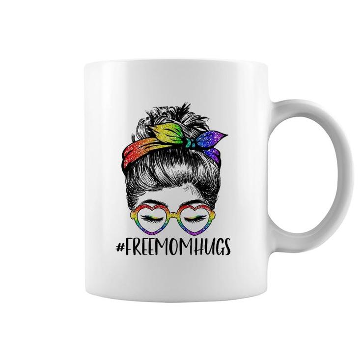 Freemomhugs Hashtag Free Mom Hugs Messy Bun Hair Lgbtq Ally Coffee Mug