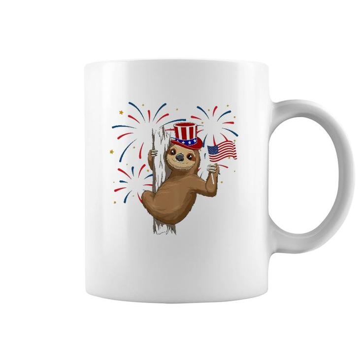 Funny 4Th Of July Sloth With American Flag Patriotic Coffee Mug