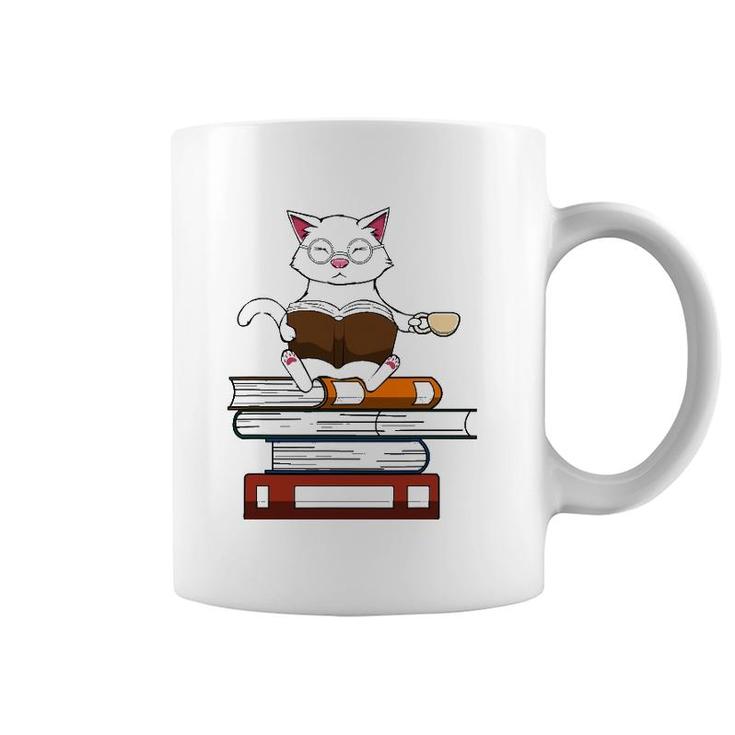 Funny Cat Kitty Reading Books Coffee Coffee Mug