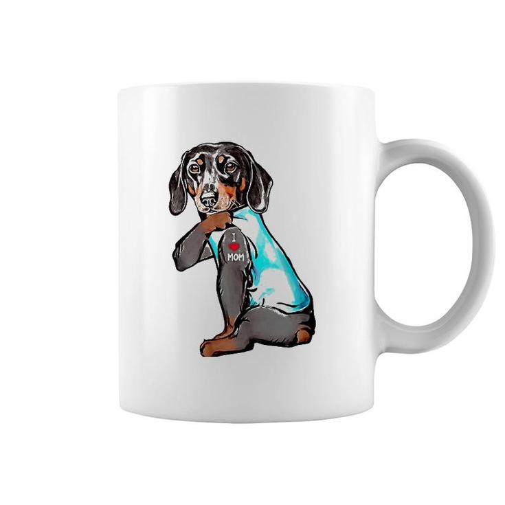Funny Dachshund Dog Tattoo I Love Mom Dogmom Gift Coffee Mug