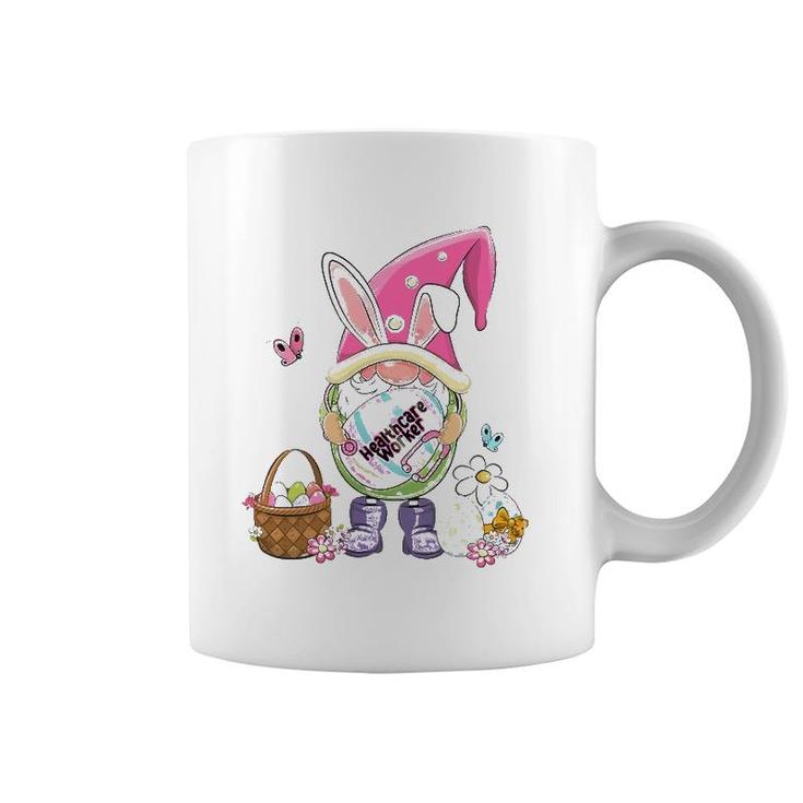 Funny Gnome Holding Easter Eggs Healthcare Worker Bunny Coffee Mug