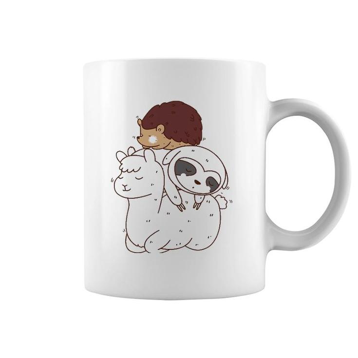 Funny Hedgehog Riding Sloth Riding Llama Coffee Mug