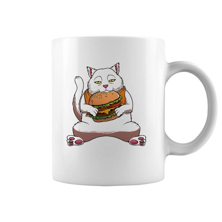 Funny Kawaii Cat Hamburger Design For Men Women Burger Eater Coffee Mug