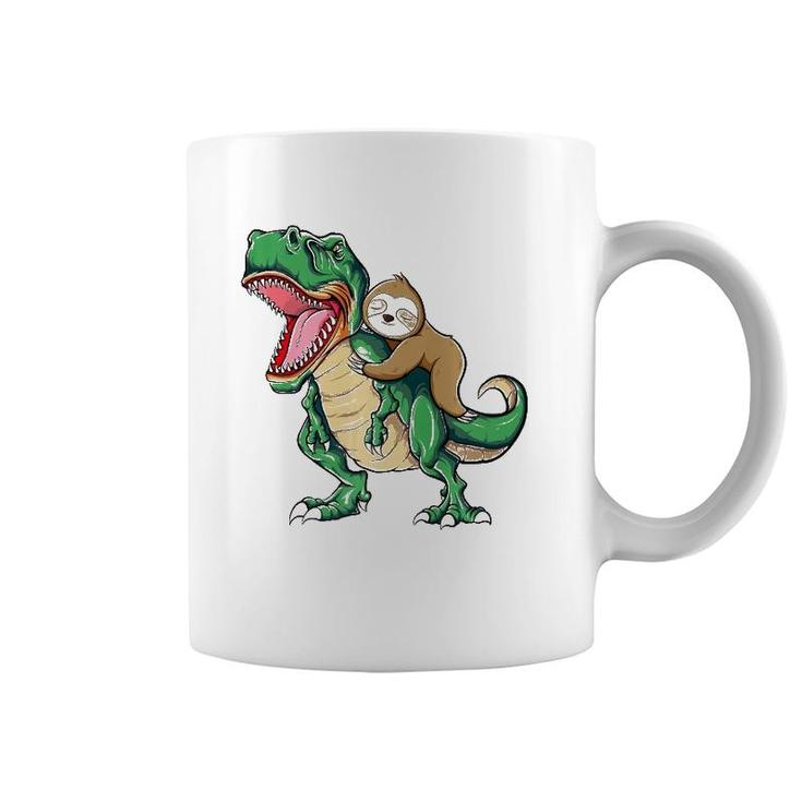 Funny Sloth Riding Arex Dinosaur  Coffee Mug