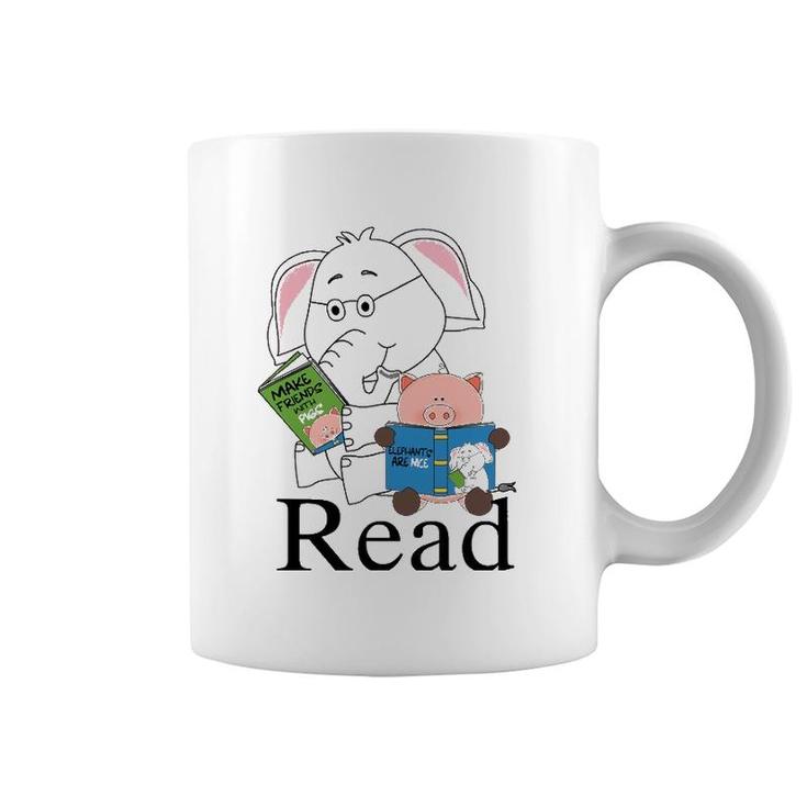 Funny Teacher Library Read Book Club Piggie Elephant Pigeons Coffee Mug