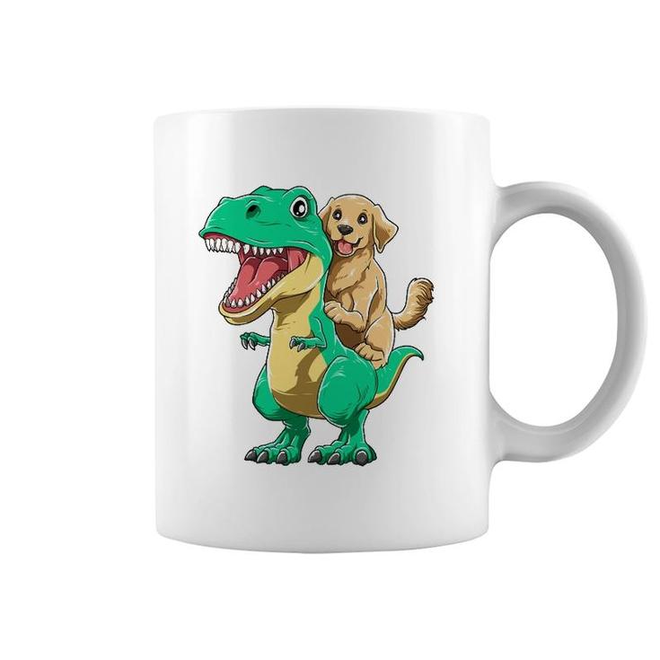 Golden Retriever Riding Dinosaurrex Cute Golden Retriever Coffee Mug