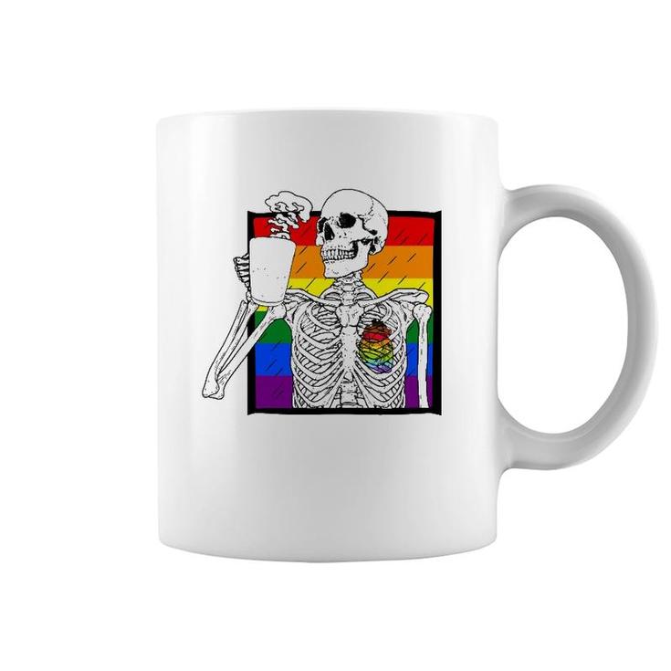 Goth Skeleton Coffee Gay Lesbian Pride Rainbow Human Heart Coffee Mug