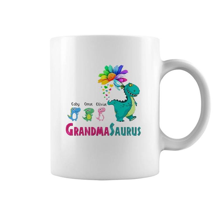 Grandmasarus Dinosaur Trex Grandmother Coby Oma Olivia Sunflower Coffee Mug