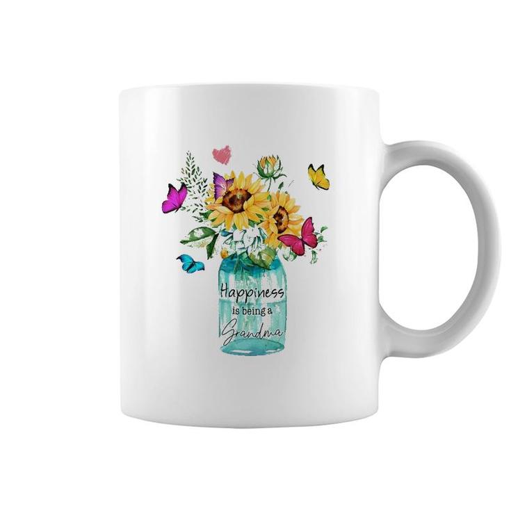 Grandmother Gift Happiness Is Being A Grandma Sunflowers Butterflies Coffee Mug