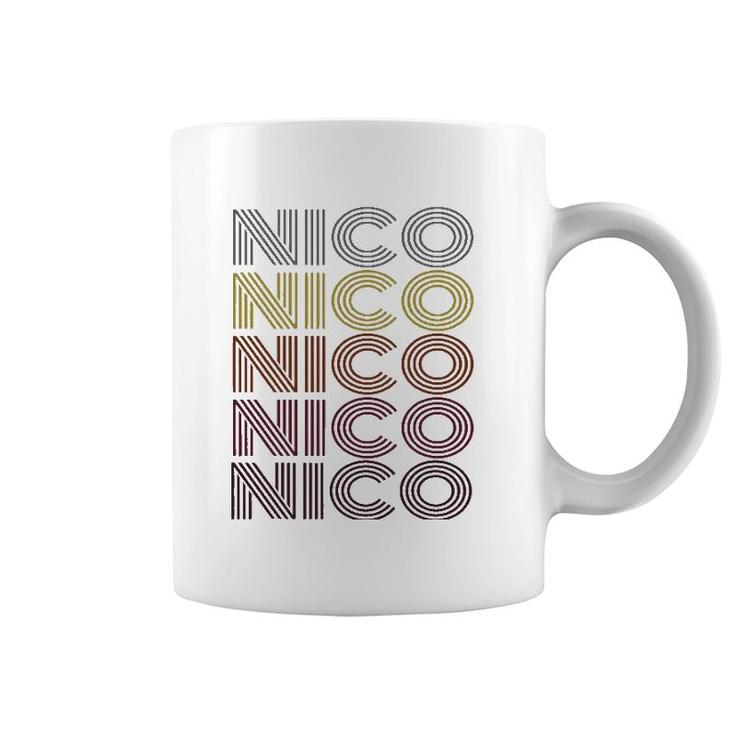 Graphic Tee First Name Nico Retro Pattern Vintage Style Coffee Mug