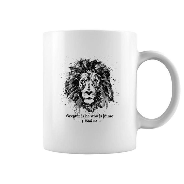Greater Is He Who Is In Me 1 John 44 Lion Of Judah Coffee Mug