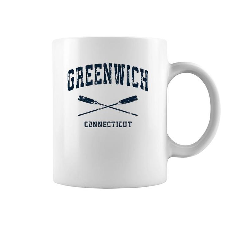 Greenwich Connecticut Vintage Nautical Crossed Oars Navy Coffee Mug