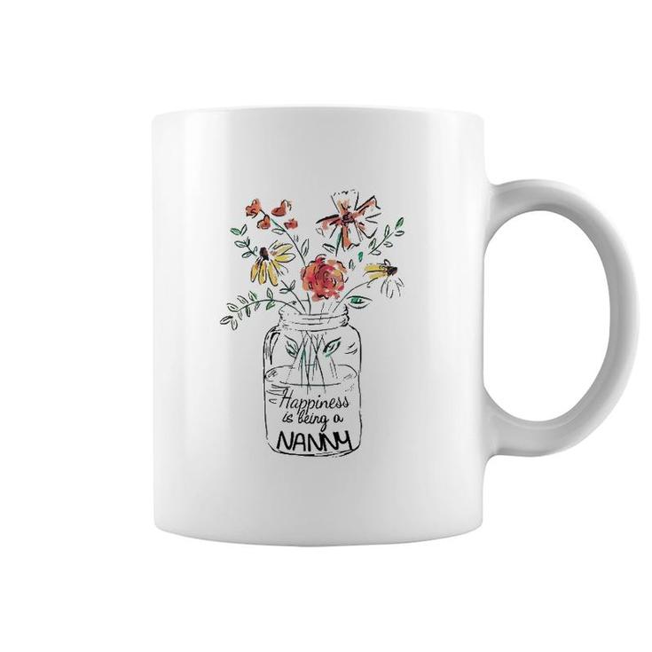 Happiness Is Being A Nanny Life - Flower Art- Grandma Coffee Mug