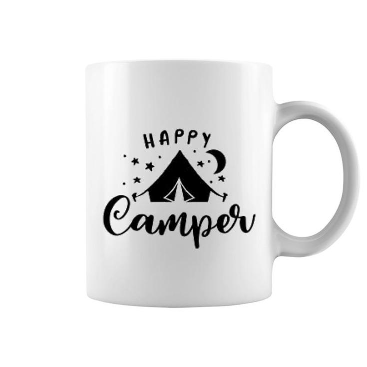 Happy Camper Tent Quote Typogrophy Coffee Mug