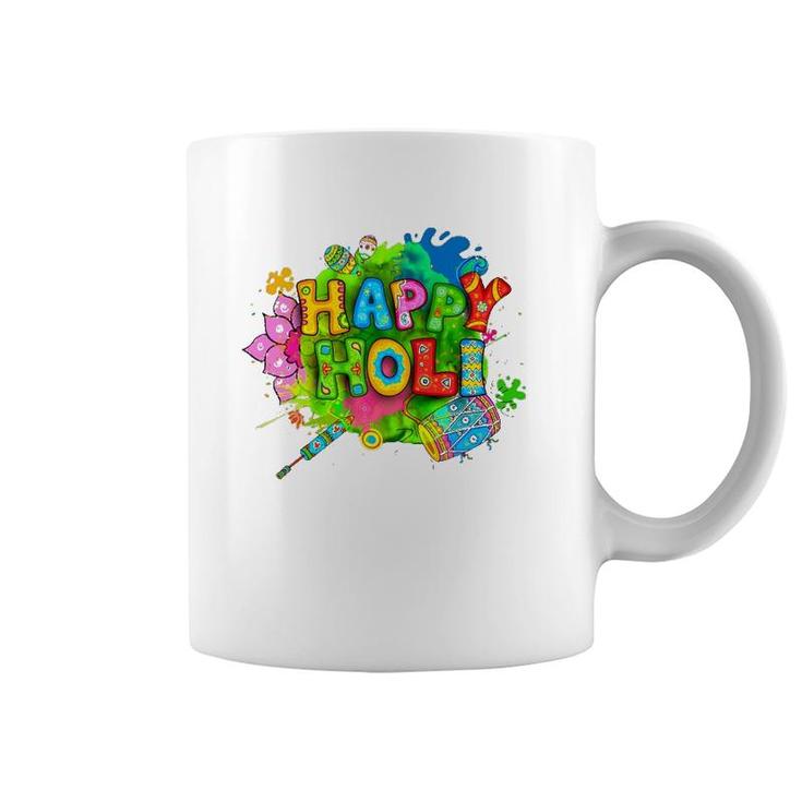Happy Holi Beautiful Colors Dhol Pichkari Flowers Coffee Mug